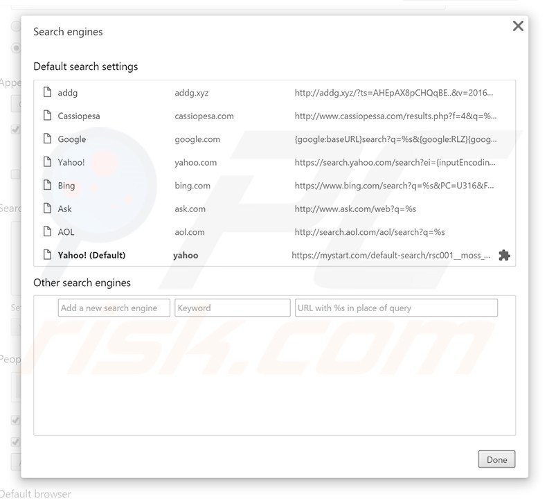 Eliminando addg.xyz del motor de búsqueda por defecto de Google Chrome