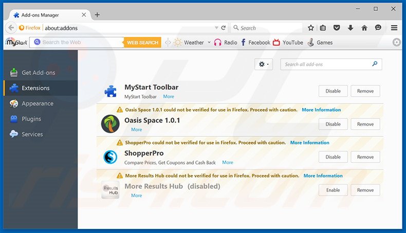 Eliminando addg.xyz de las extensiones de Mozilla Firefox