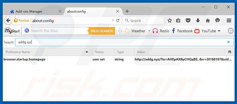Eliminar addg.xyz del motor de búsqueda por defecto de Mozilla Firefox