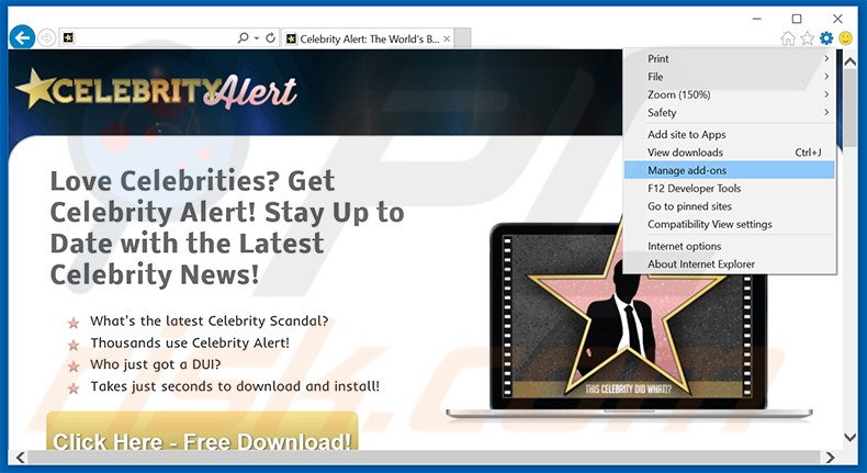 Eliminando los anuncios de Celebrity Alert de Internet Explorer paso 1