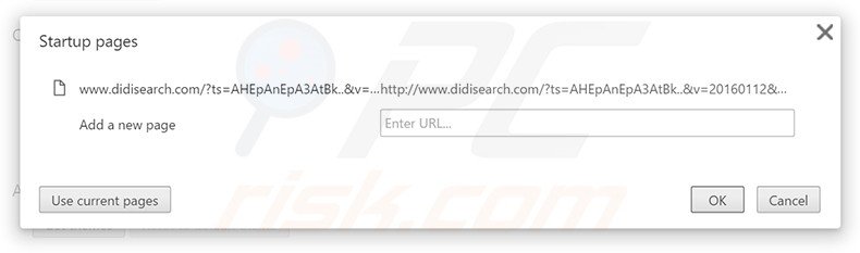 Eliminando didisearch.com de la página de inicio de Google Chrome