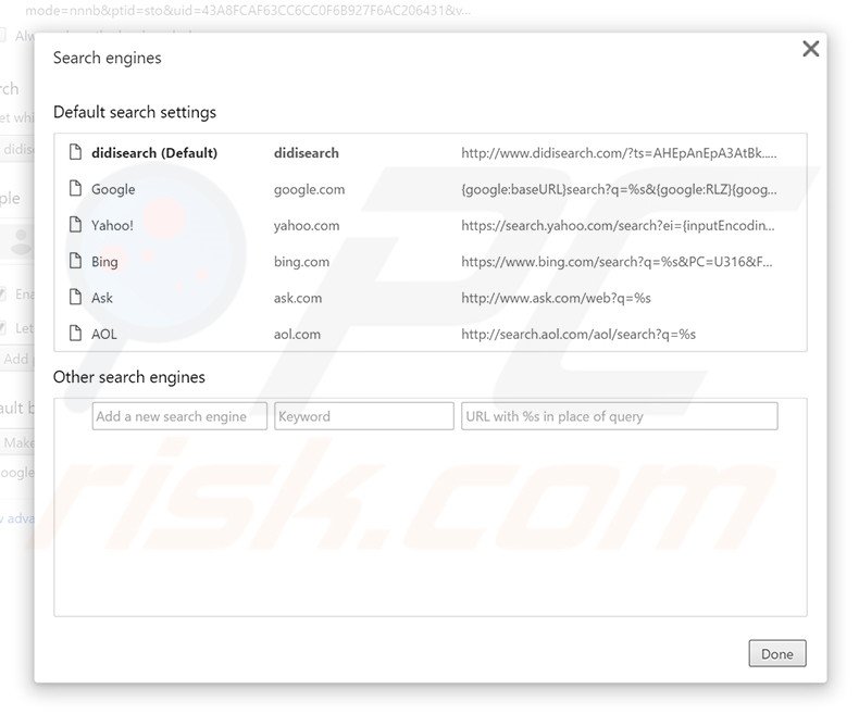 Eliminando didisearch.com del motor de búsqueda por defecto de Google Chrome