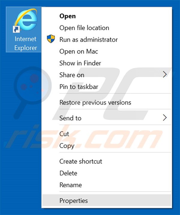 Eliminar didisearch.com del destino del acceso directo de Internet Explorer paso 1