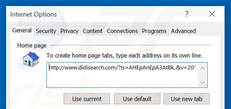 Eliminando didisearch.com de la página de inicio de Internet Explorer
