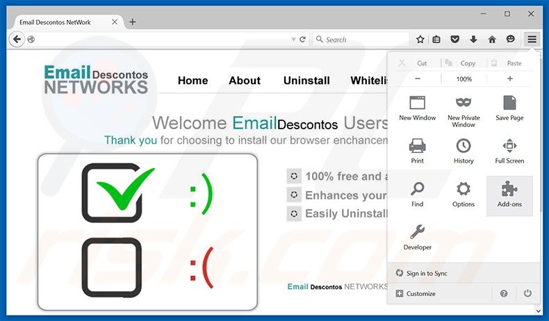 Eliminando los anuncios de Email Descontos de Mozilla Firefox paso 1