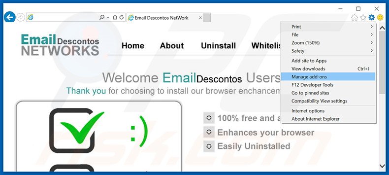 Eliminando los anuncios de Email Descontos de Internet Explorer paso 1
