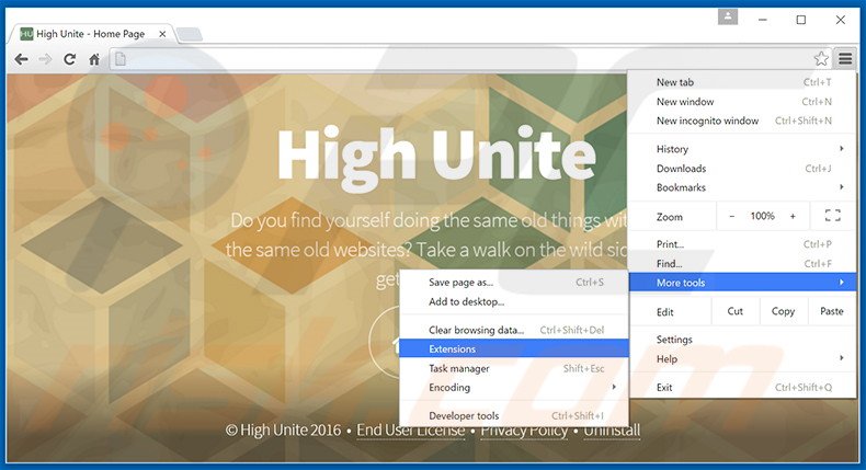 Eliminando los anuncios de High Unite de Google Chrome paso 1