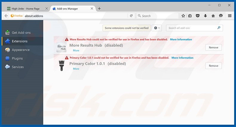 Eliminando los anuncios de High Unite de Mozilla Firefox paso 2