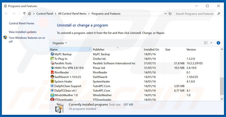 desinstalar el adware mgid del Panel de control