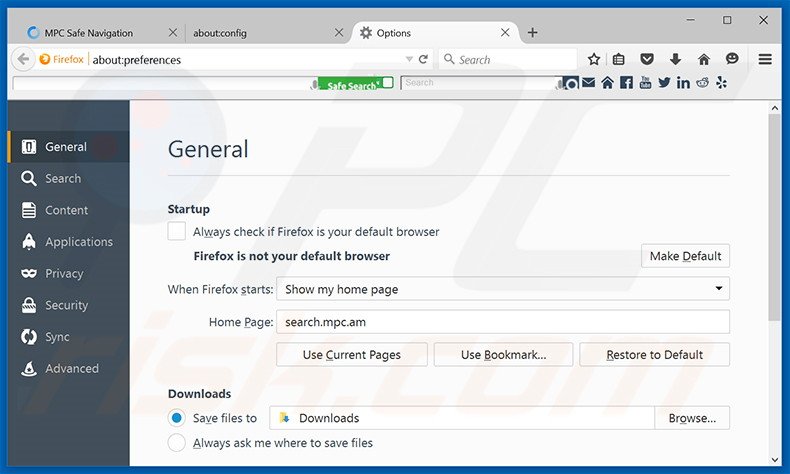 Eliminando search.mpc.an de la página de inicio de Mozilla Firefox