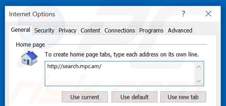 Eliminando search.mpc.an de la página de inicio de Internet Explorer