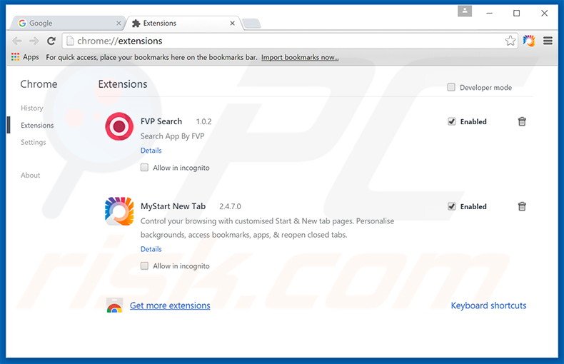 Eliminando las extensiones vinculadas a newsearch123.com en Google Chrome