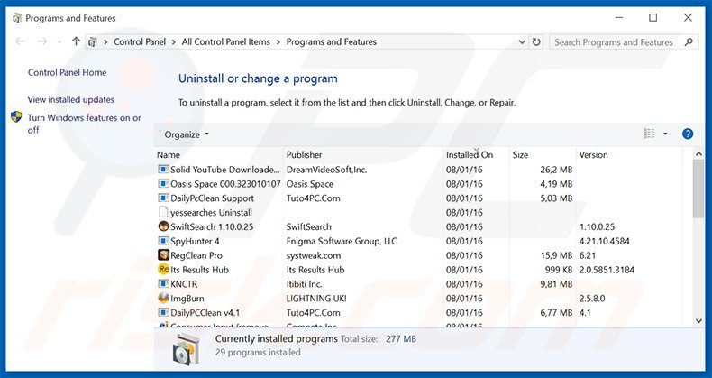 desinstalar el secuestrador de navegadores newsearch123.com con el Panel de control