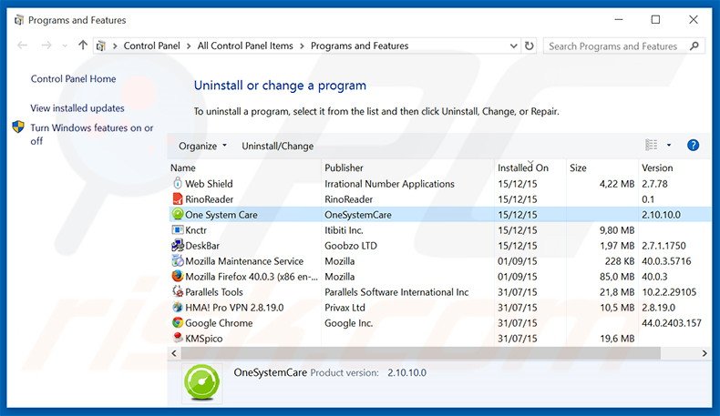 desinstalar One System Care del Panel de control