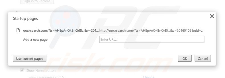 Eliminando ooxxsearch.com de la página de inicio de Google Chrome