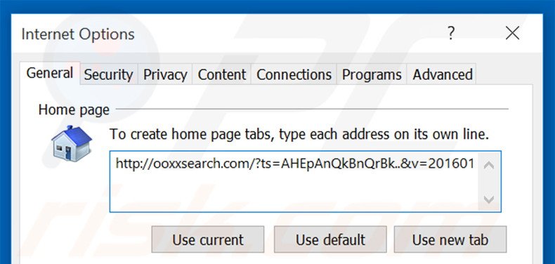 Eliminando ooxxsearch.com de la página de inicio de Internet Explorer