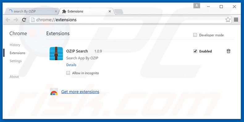 Eliminando las extensiones relacionadas con search.ozipcompression.com de Google Chrome