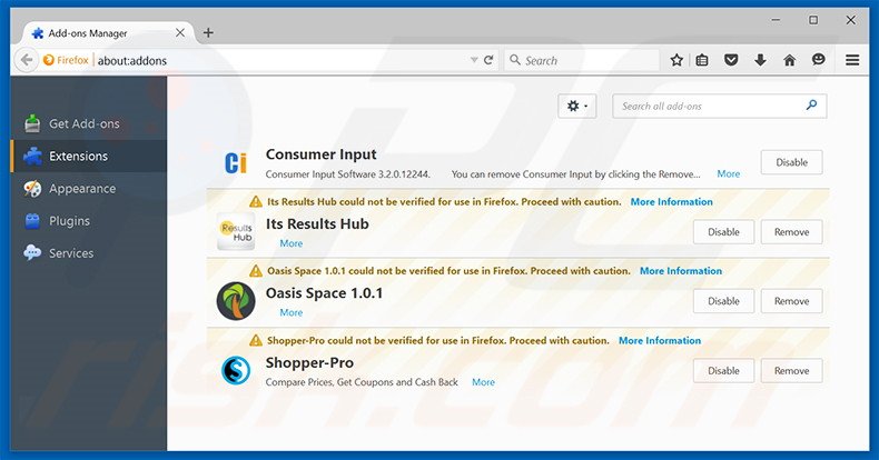 Eliminando search.ozipcompression.com de las extensiones de Mozilla Firefox