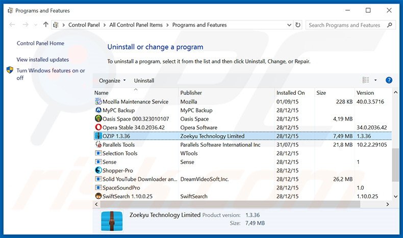 desinstalar el secuestrador de navegadores search.ozipcompression.com desde el Panel de control
