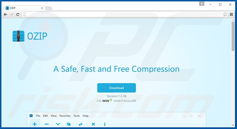 Sitio web destinado a promocionar el secuestrador de navegadores OZIP