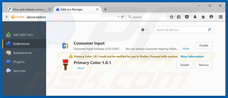 Eliminando los anuncios Positive de Mozilla Firefox paso 2