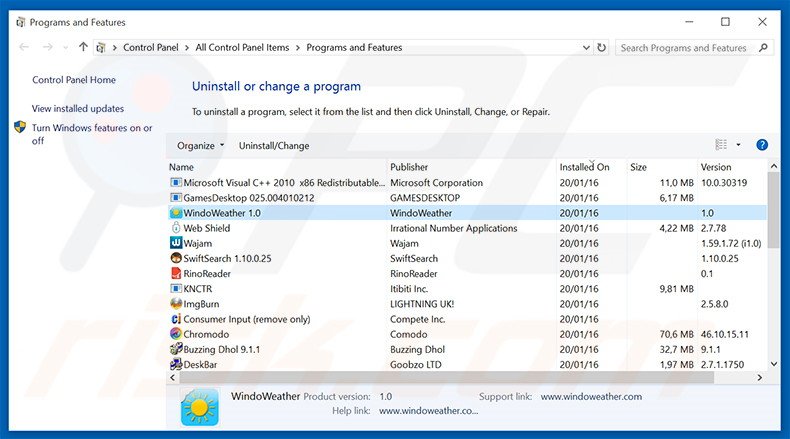 desinstalar el adware Positive del Panel de control