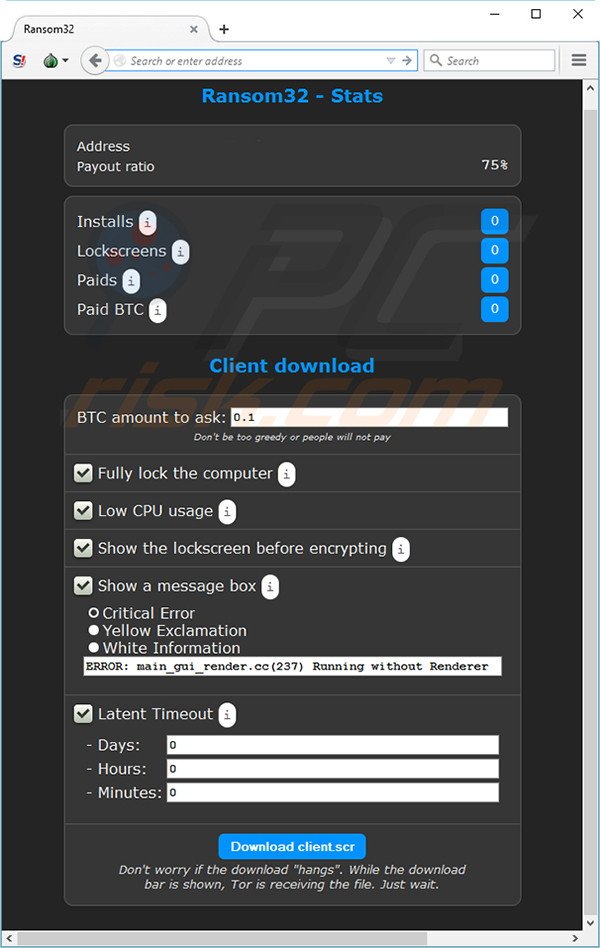 consola del afiliado en el sevicio de creación de ransomware Ransom32