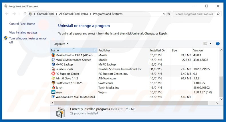 desinstalar el adware Revcontent del Panel de control