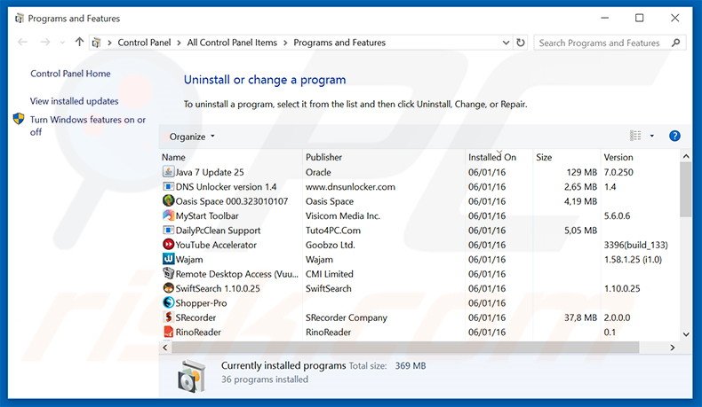 RightTopDeals adware uninstall via Control Panel