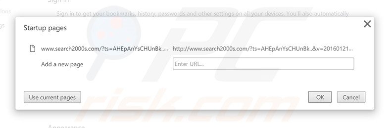 Eliminando search2000s.com de la página de inicio de Google Chrome