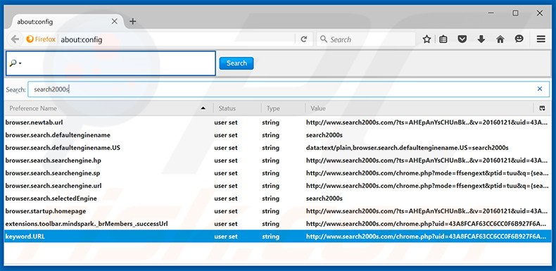 Eliminar search2000s.com del motor de búsqueda por defecto de Mozilla Firefox