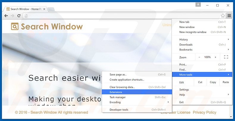 Eliminando los anuncios de Search Window de Google Chrome paso 1