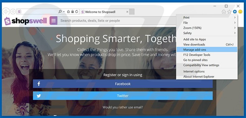  Eliminando los anuncios de Shopswell de Internet Explorer paso 1