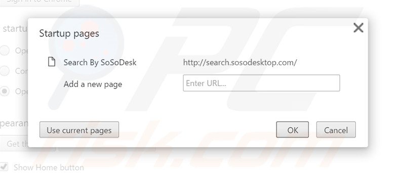 Eliminando search.sosodesktop.com de la página de inicio de Google Chrome