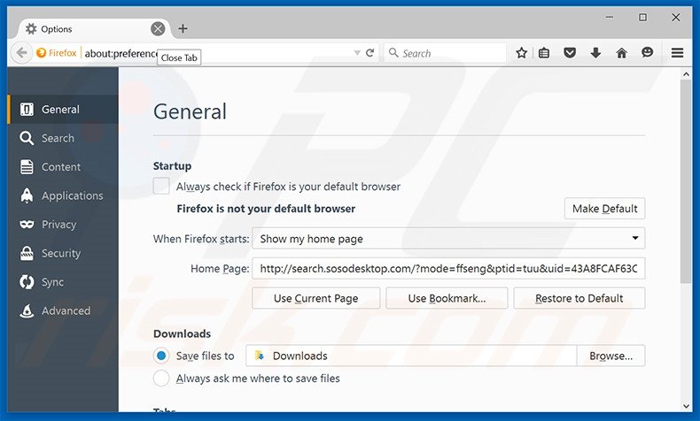 Eliminando search.sosodesktop.com de la página de inicio de Mozilla Firefox