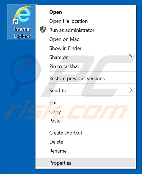 Eliminar search.sosodesktop.com del destino del acceso directo de Internet Explorer paso 1