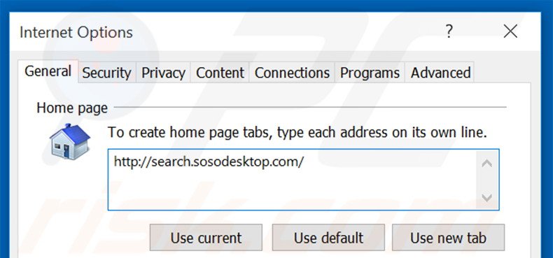Eliminando search.sosodesktop.com de la página de inicio de Internet Explorer