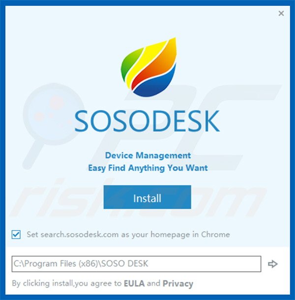 Asistente de instalación oficial del secuestrador de navegadores SOSO DESK