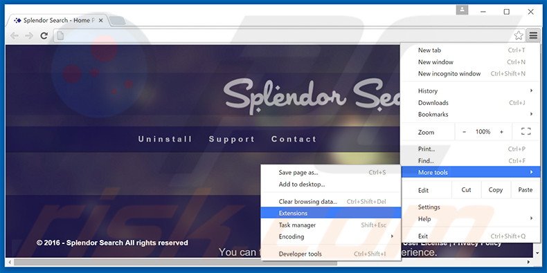 Eliminando los anuncios de Splendor Search de Google Chrome paso 1