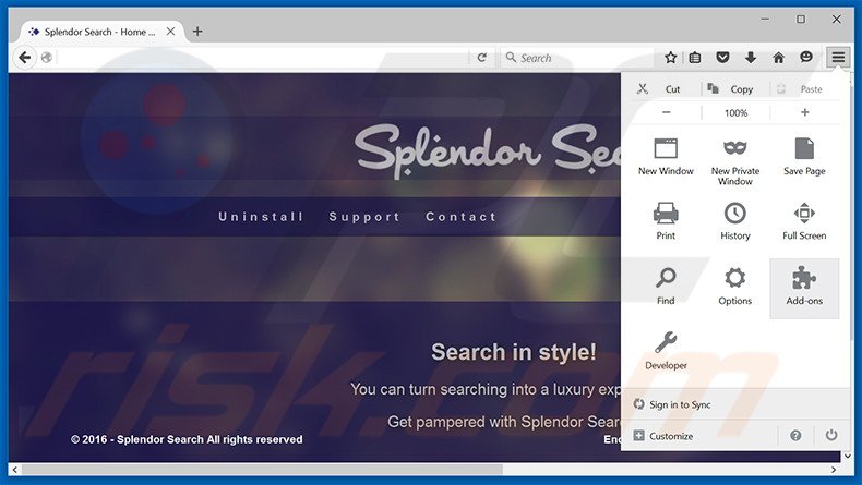 Eliminando los anuncios de Splendor search de Mozilla Firefox paso 1
