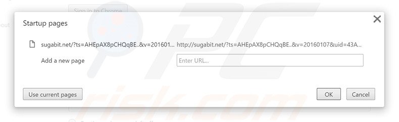 Eliminando sugabit.net de la página de inicio de Google Chrome