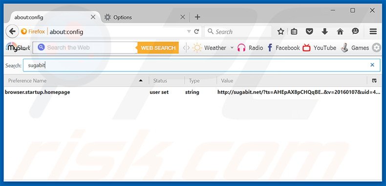 Eliminar sugabit.net del motor de búsqueda por defecto de Mozilla Firefox