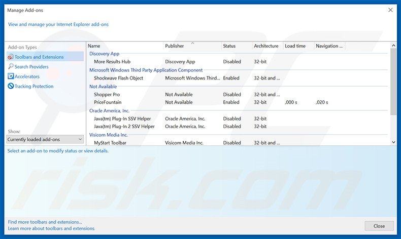 Eliminando las extensiones relacionadas con sugabit.net en Internet Explorer