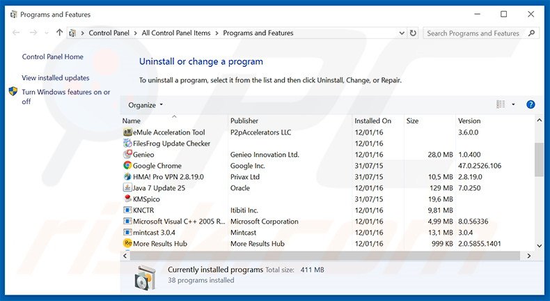 desinstalar el secuestrador de navegadores sugabit.net desde el Panel de control