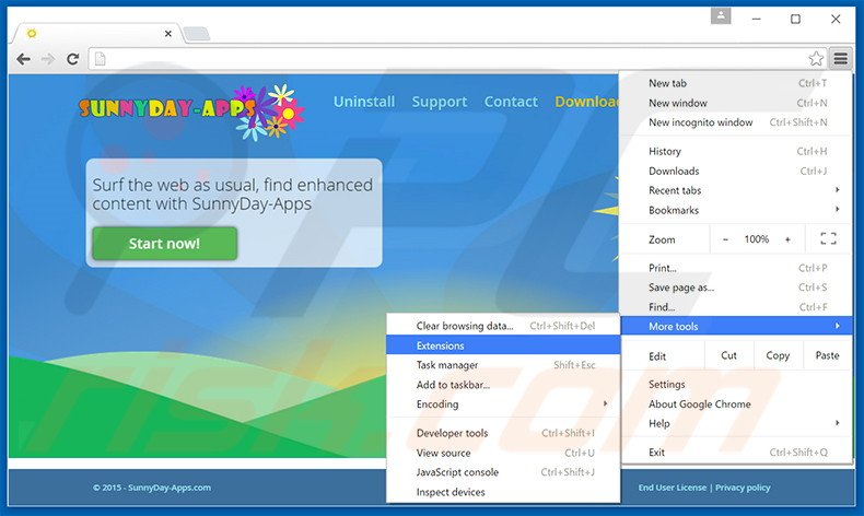 Eliminando los anuncios SunnyDay-Apps de Google Chrome paso 1