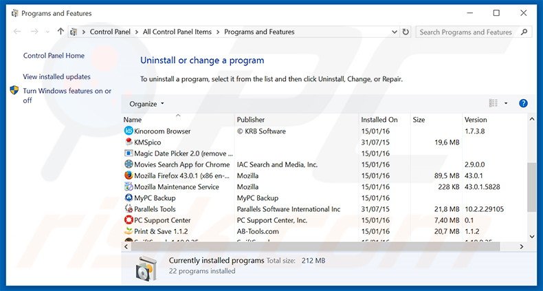 desinstalar el adware Taboola del Panel de control