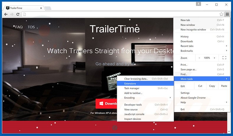 Eliminando los anuncios TrailerTime de Google Chrome paso 1