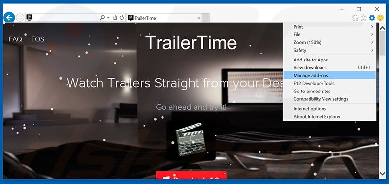 Eliminando los anuncios de TrailerTime de Internet Explorer paso 1