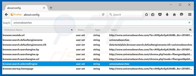 Eliminar universalsearches.com del motor de búsqueda por defecto de Mozilla Firefox