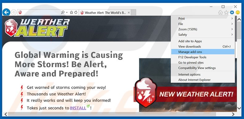 Eliminando los anuncios de Weather Alert de Internet Explorer paso 1